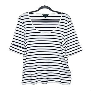 Lauren Ralph Lauren White/Navy Striped Tee Size XL
